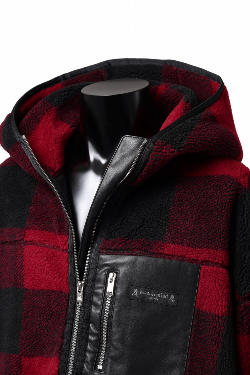 Load image into Gallery viewer, mastermind JAPAN BUFFALO-PLAID SHERPA JACKET / BOXY FIT (BLACK x RED)