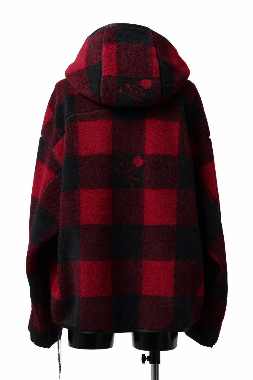 Load image into Gallery viewer, mastermind JAPAN BUFFALO-PLAID SHERPA JACKET / BOXY FIT (BLACK x RED)