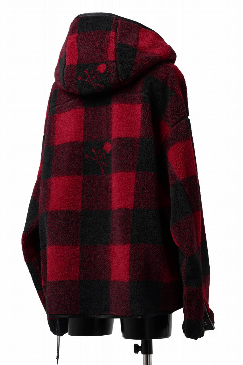 Load image into Gallery viewer, mastermind JAPAN BUFFALO-PLAID SHERPA JACKET / BOXY FIT (BLACK x RED)