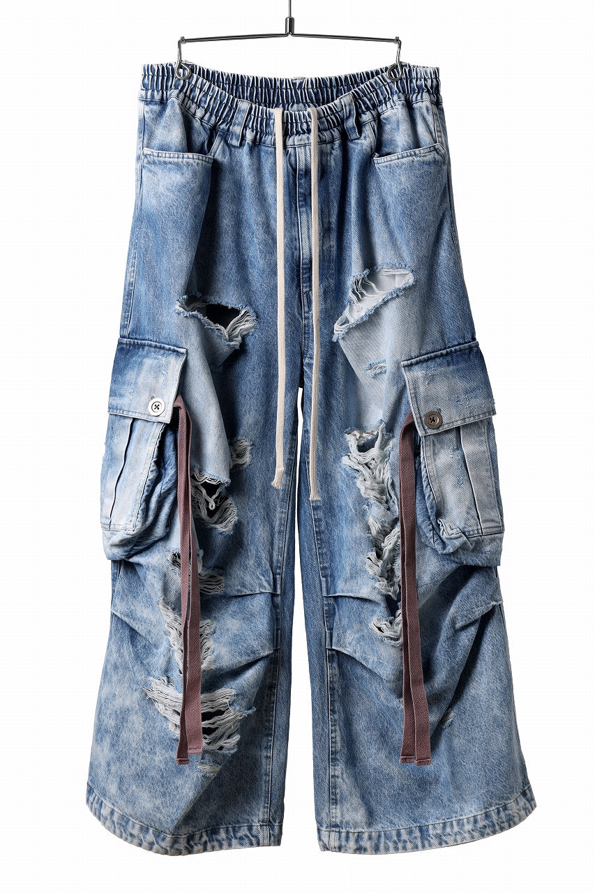 画像をギャラリービューアに読み込む, A.F ARTEFACT EXTREME WIDE CARGO PANTS / FADED AGING & DAMAGE DENIM (VINTAGE BLUE)