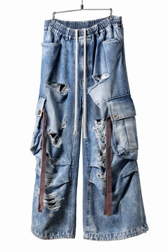 画像をギャラリービューアに読み込む, A.F ARTEFACT EXTREME WIDE CARGO PANTS / FADED AGING & DAMAGE DENIM (VINTAGE BLUE)