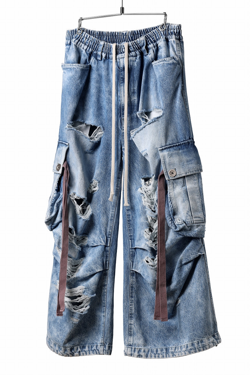 画像をギャラリービューアに読み込む, A.F ARTEFACT EXTREME WIDE CARGO PANTS / FADED AGING & DAMAGE DENIM (VINTAGE BLUE)