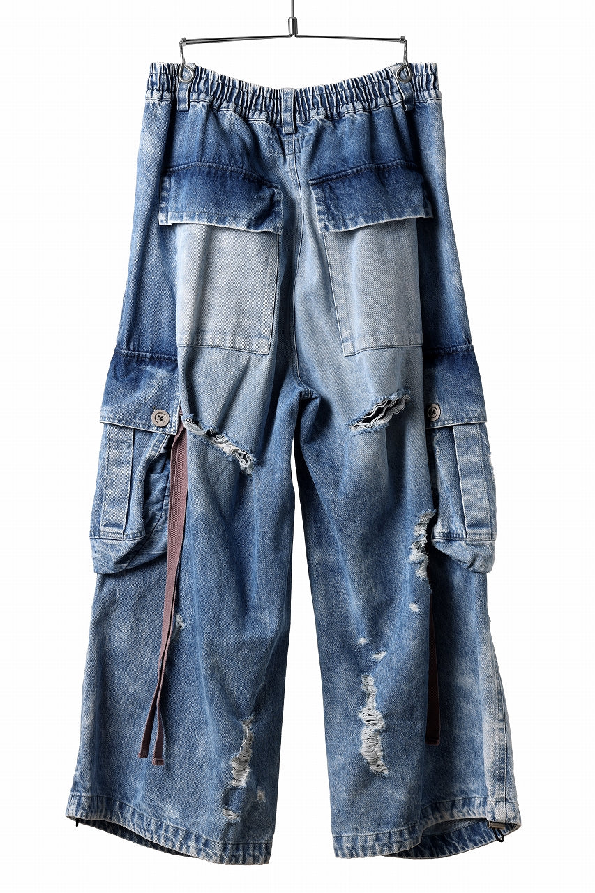 画像をギャラリービューアに読み込む, A.F ARTEFACT EXTREME WIDE CARGO PANTS / FADED AGING & DAMAGE DENIM (VINTAGE BLUE)