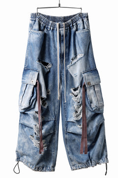 画像をギャラリービューアに読み込む, A.F ARTEFACT EXTREME WIDE CARGO PANTS / FADED AGING & DAMAGE DENIM (VINTAGE BLUE)