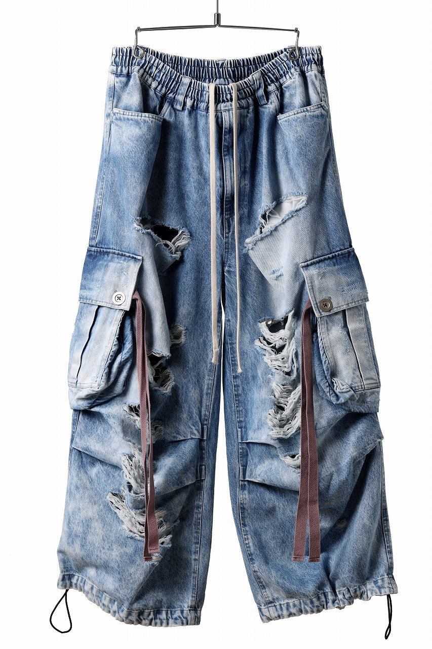 画像をギャラリービューアに読み込む, A.F ARTEFACT EXTREME WIDE CARGO PANTS / FADED AGING & DAMAGE DENIM (VINTAGE BLUE)