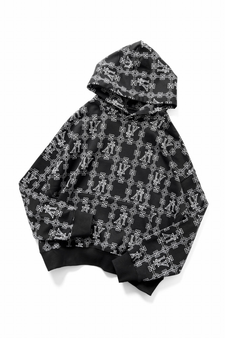 画像をギャラリービューアに読み込む, A.F ARTEFACT MONOGRAM PATTERN SWEAT HOODIE (BLACK x WHITE)