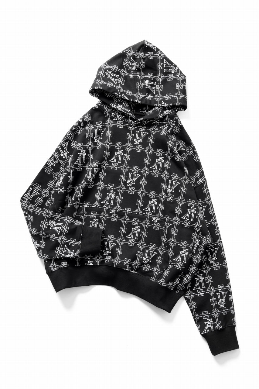 画像をギャラリービューアに読み込む, A.F ARTEFACT MONOGRAM PATTERN SWEAT HOODIE (BLACK x WHITE)