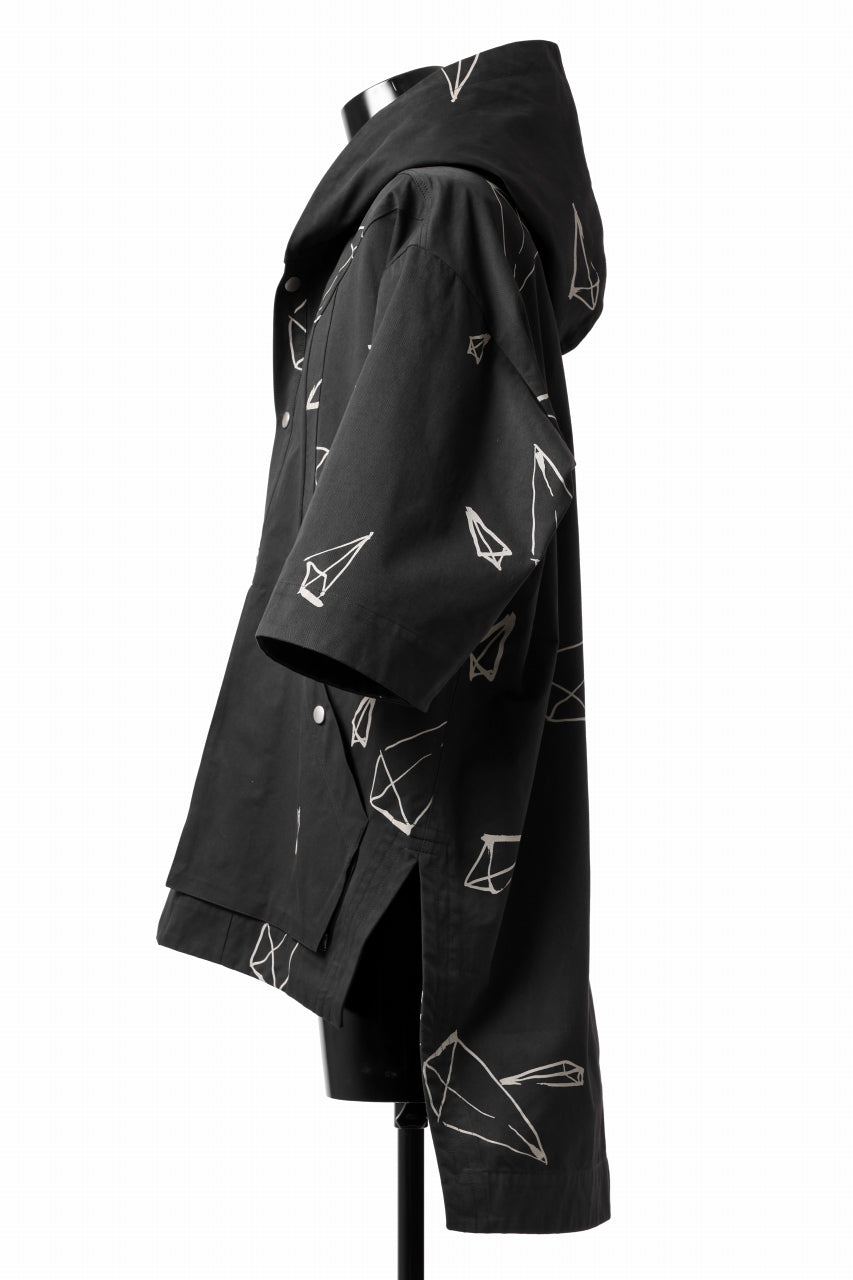 画像をギャラリービューアに読み込む, A.F ARTEFACT PYRA PATTERN PRINT H/S HOODIE SHIRT (BLACK)