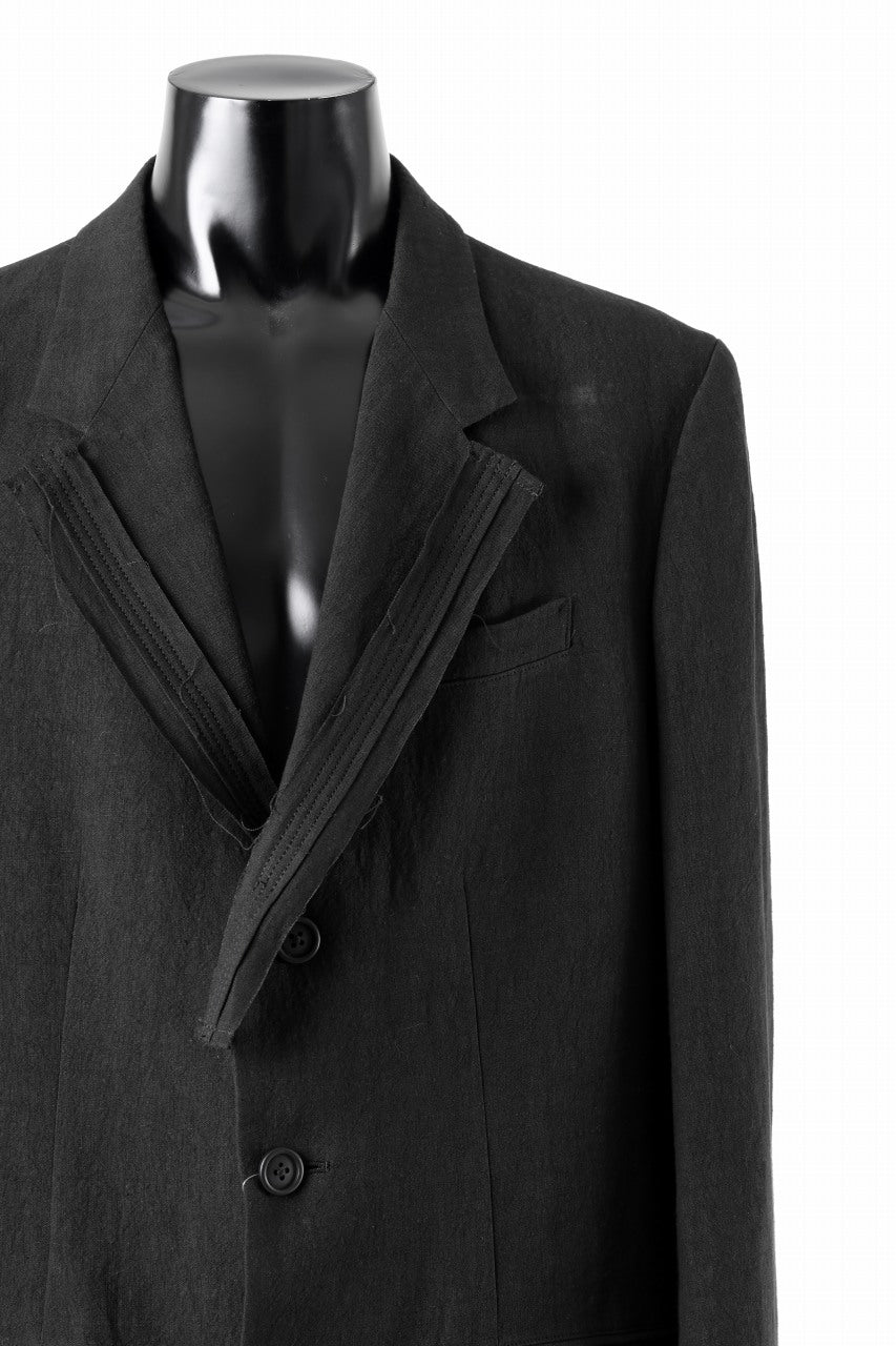 画像をギャラリービューアに読み込む, Y's for men 3 BUTTONS JACKET WITH DECORATIVE CLOTH / 40 LINEN (BLACK)