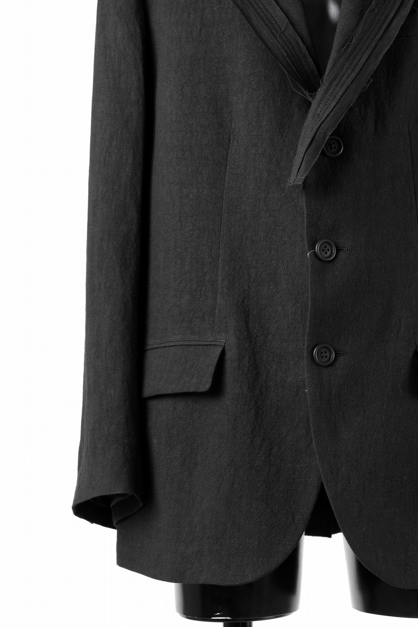 画像をギャラリービューアに読み込む, Y's for men 3 BUTTONS JACKET WITH DECORATIVE CLOTH / 40 LINEN (BLACK)