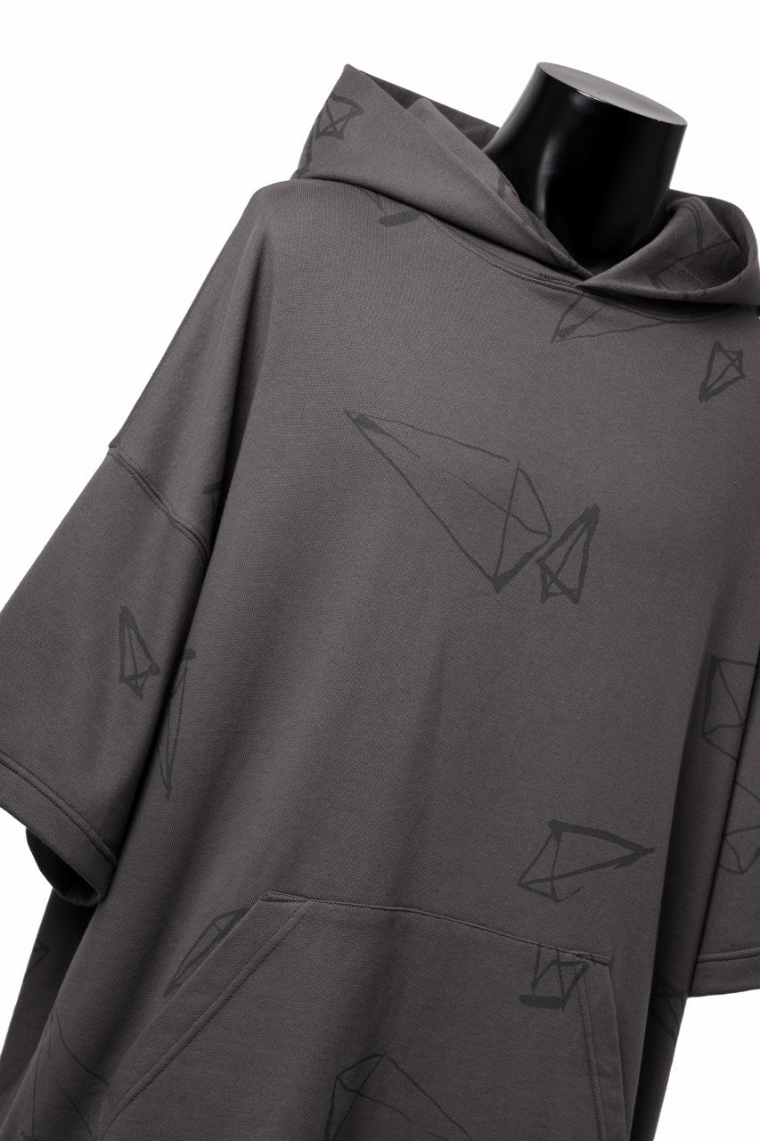 画像をギャラリービューアに読み込む, A.F ARTEFACT PYRA PATTERN PRINT SWEAT HOODIE SHORT SLEEVE (GREY)