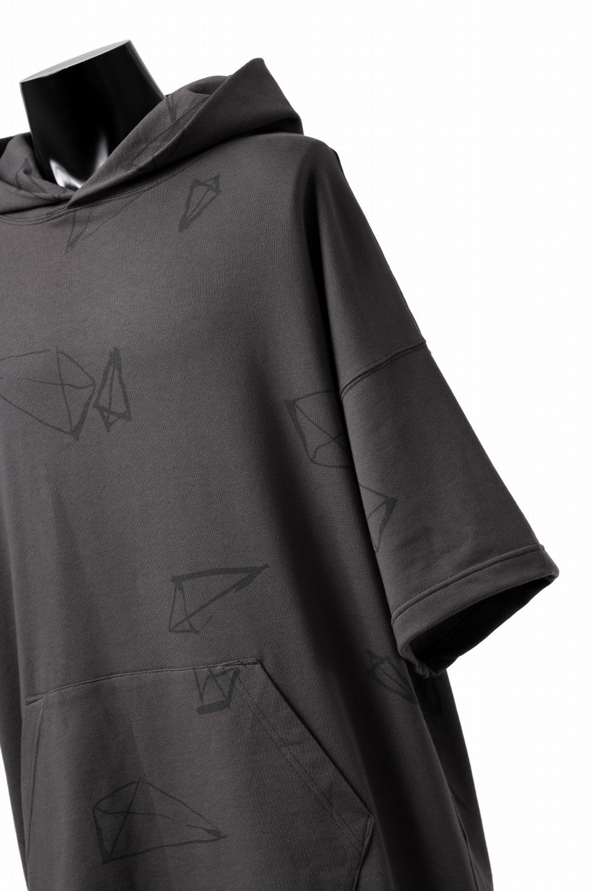 画像をギャラリービューアに読み込む, A.F ARTEFACT PYRA PATTERN PRINT SWEAT HOODIE SHORT SLEEVE (GREY)