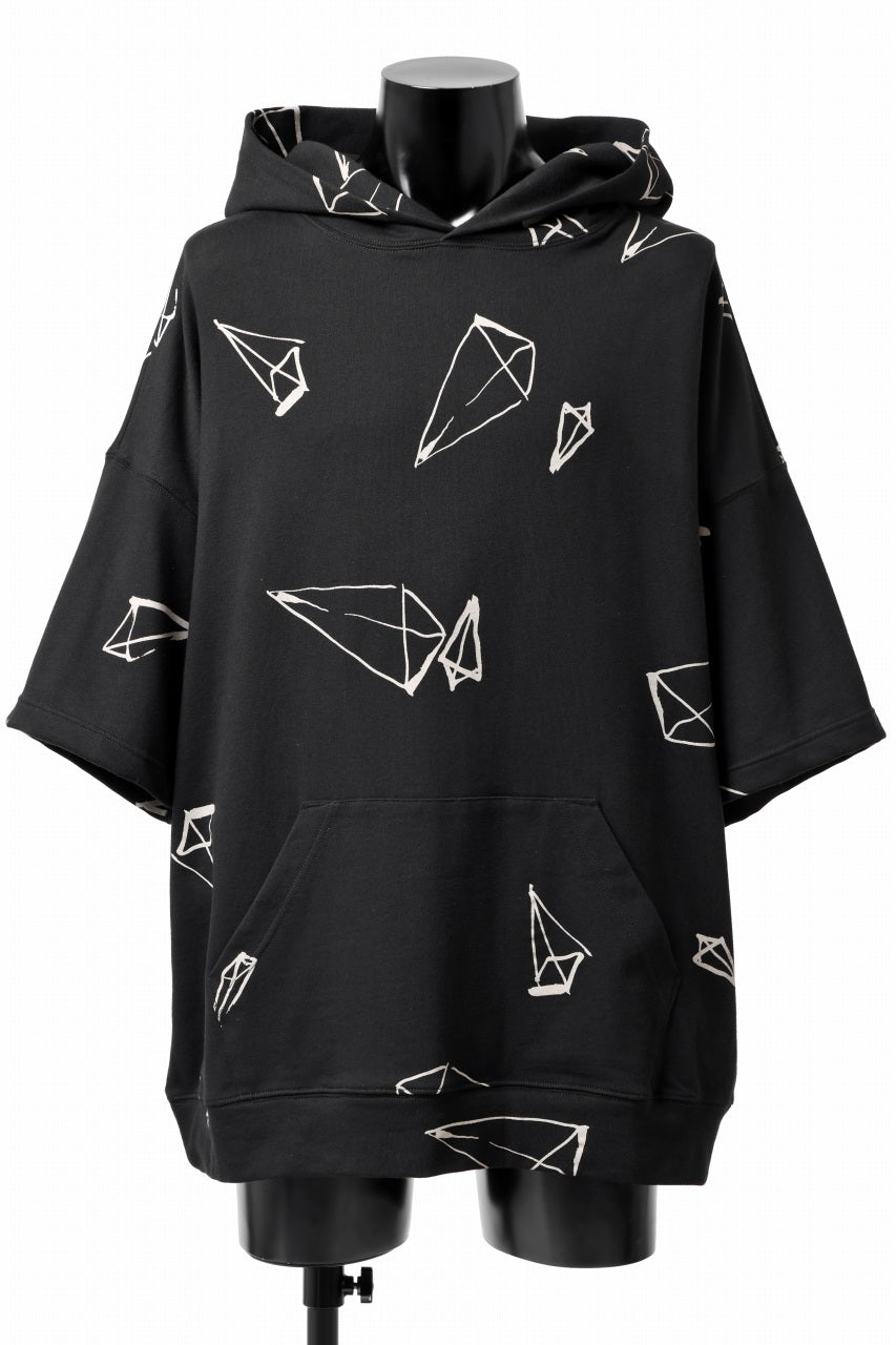 画像をギャラリービューアに読み込む, A.F ARTEFACT PYRA PATTERN PRINT SWEAT HOODIE SHORT SLEEVE (BLACK)