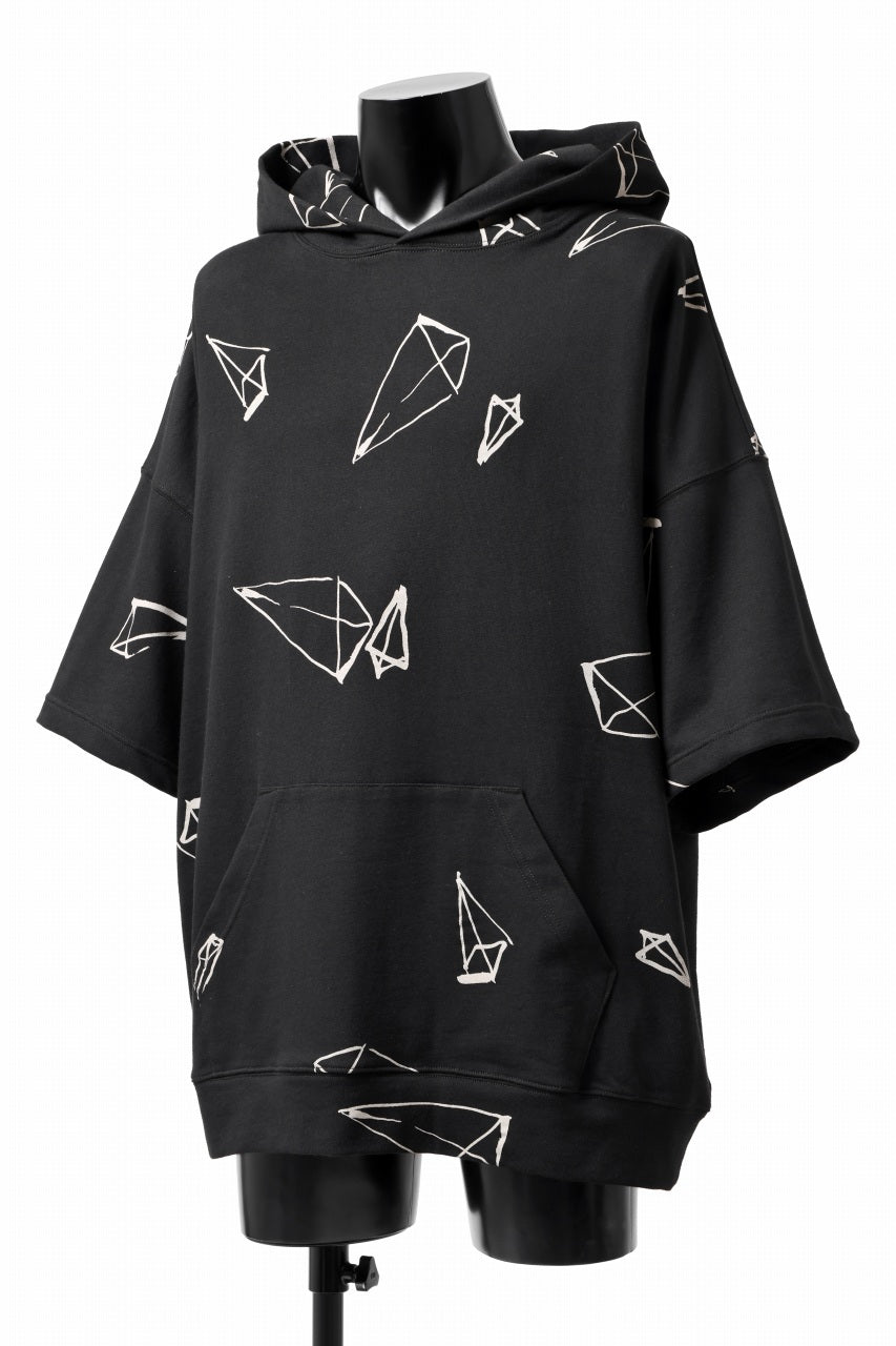 画像をギャラリービューアに読み込む, A.F ARTEFACT PYRA PATTERN PRINT SWEAT HOODIE SHORT SLEEVE (BLACK)
