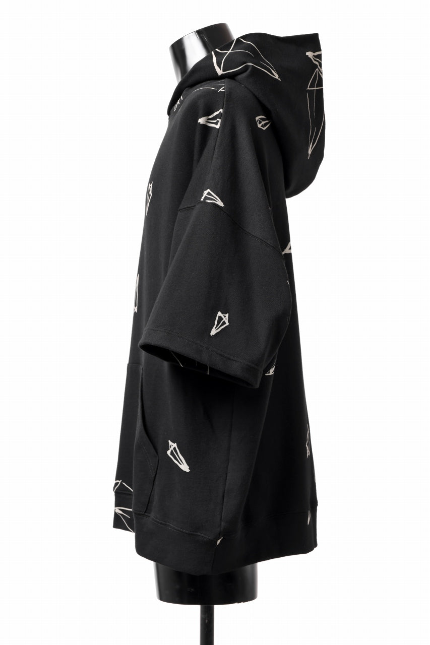 画像をギャラリービューアに読み込む, A.F ARTEFACT PYRA PATTERN PRINT SWEAT HOODIE SHORT SLEEVE (BLACK)