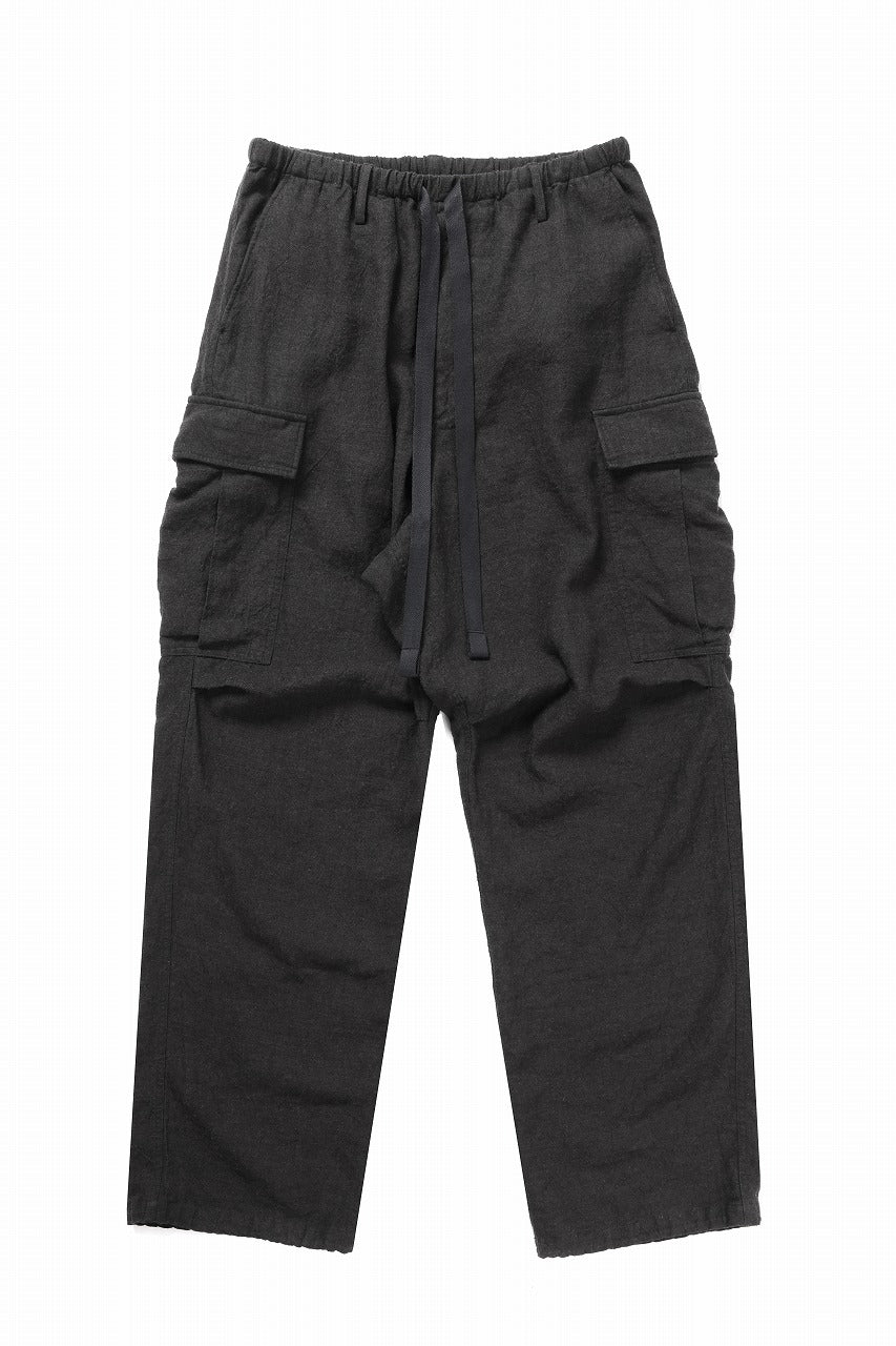 Load image into Gallery viewer, sus-sous exclusive military cargo pants / natural linen & wool (LIGHT BLACK)