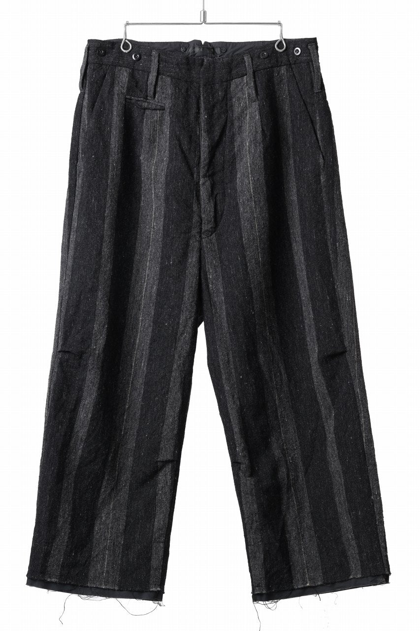 画像をギャラリービューアに読み込む, KLASICA GALWAY - Rt CUT OFF BOLD STRAIGHT TROUSERS / IRREGULAR STRIPED ROUGH TWEED (BLACK)