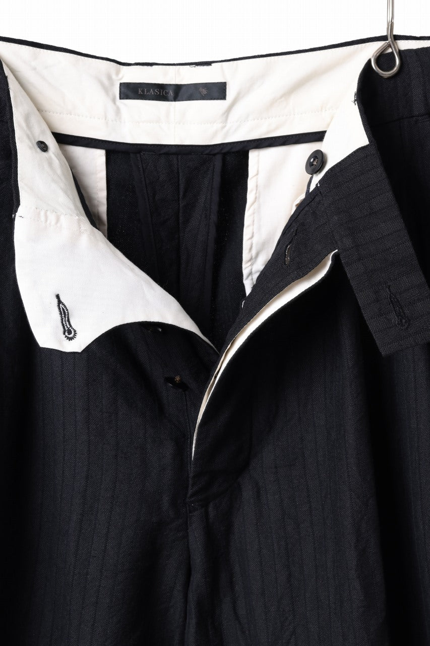 画像をギャラリービューアに読み込む, KLASICA GOSSE - Hb TUCKED x2 TROUSERS / HIGH DENSITY HERRING BONE (DARK NIGHT)