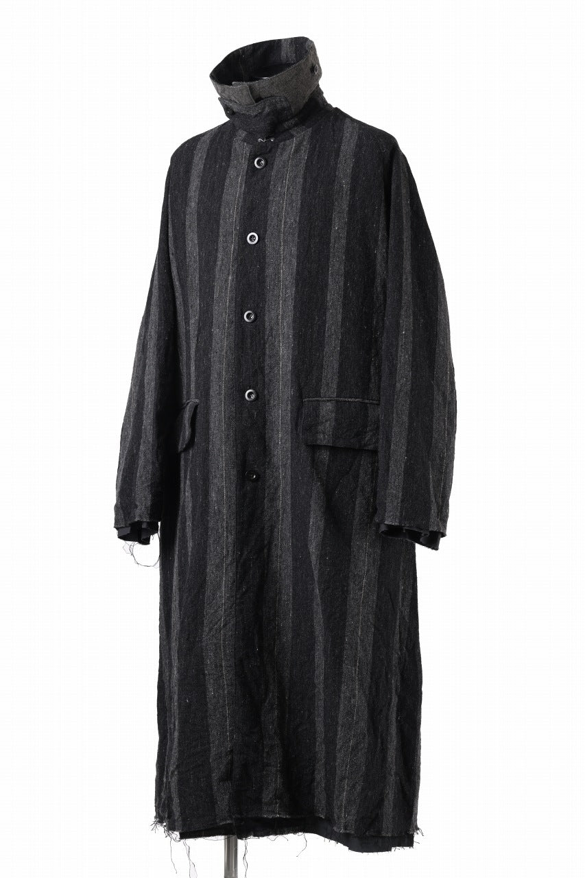 画像をギャラリービューアに読み込む, KLASICA AVOIR Ⅱ CUT OFF MAC COAT / IRREGULAR STRIPED ROUGH TWEED (BLACK)