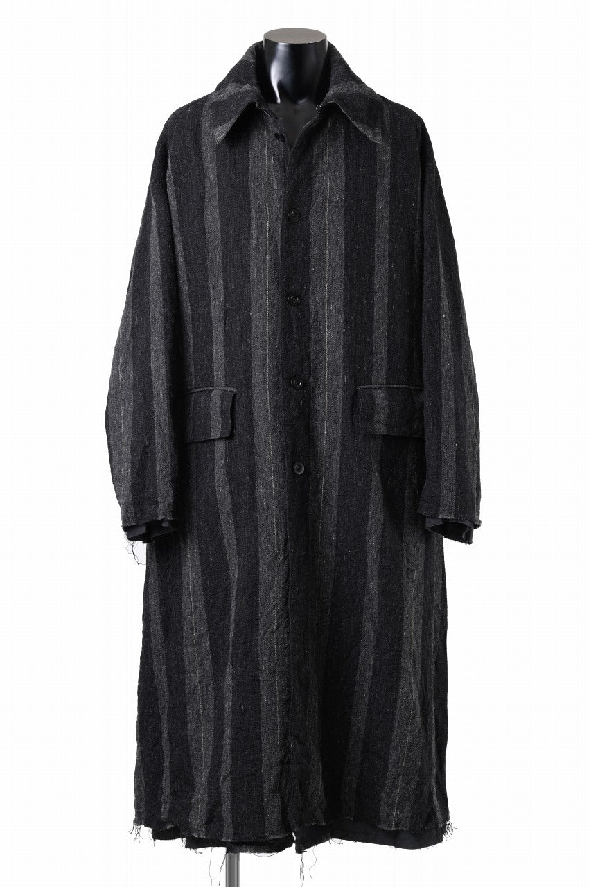 画像をギャラリービューアに読み込む, KLASICA AVOIR Ⅱ CUT OFF MAC COAT / IRREGULAR STRIPED ROUGH TWEED (BLACK)