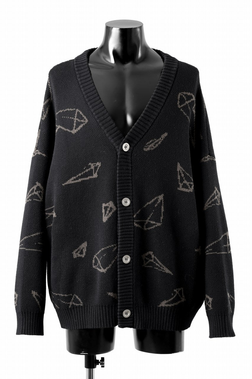 画像をギャラリービューアに読み込む, A.F ARTEFACT PYRA PATTERN COTTON KNIT CARDIGAN (BLACK x BROWN)