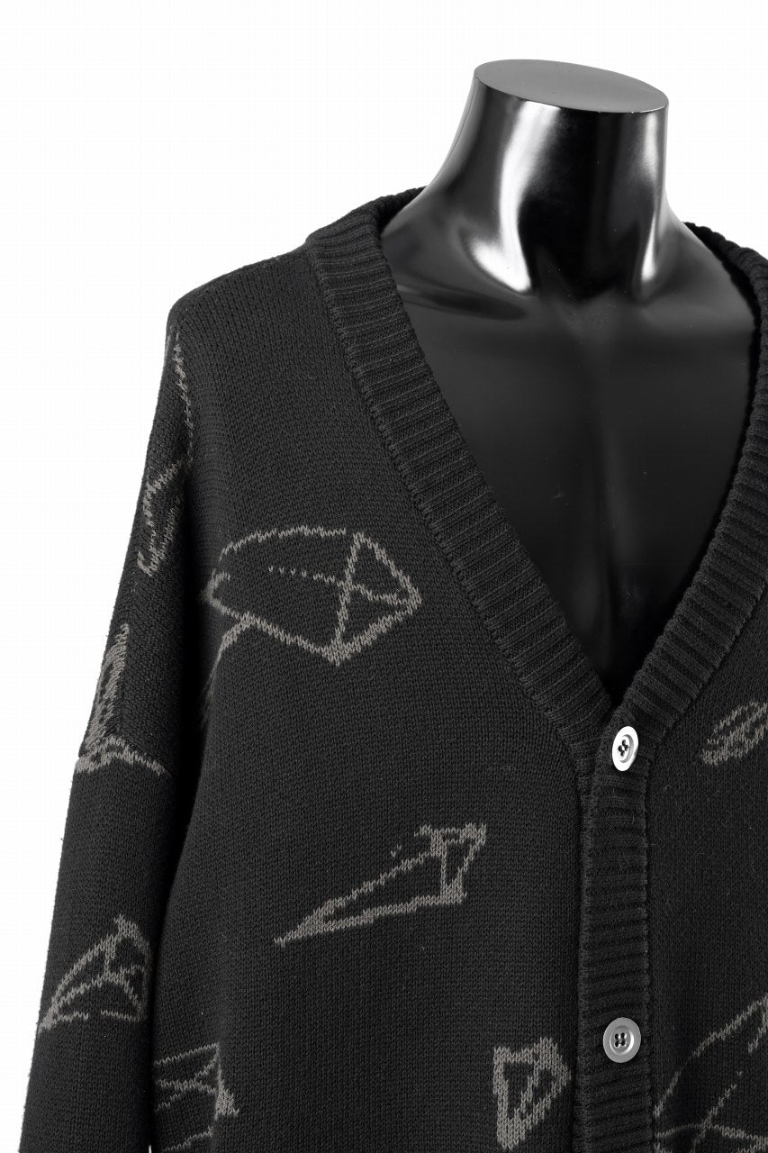 画像をギャラリービューアに読み込む, A.F ARTEFACT PYRA PATTERN COTTON KNIT CARDIGAN (BLACK x BROWN)
