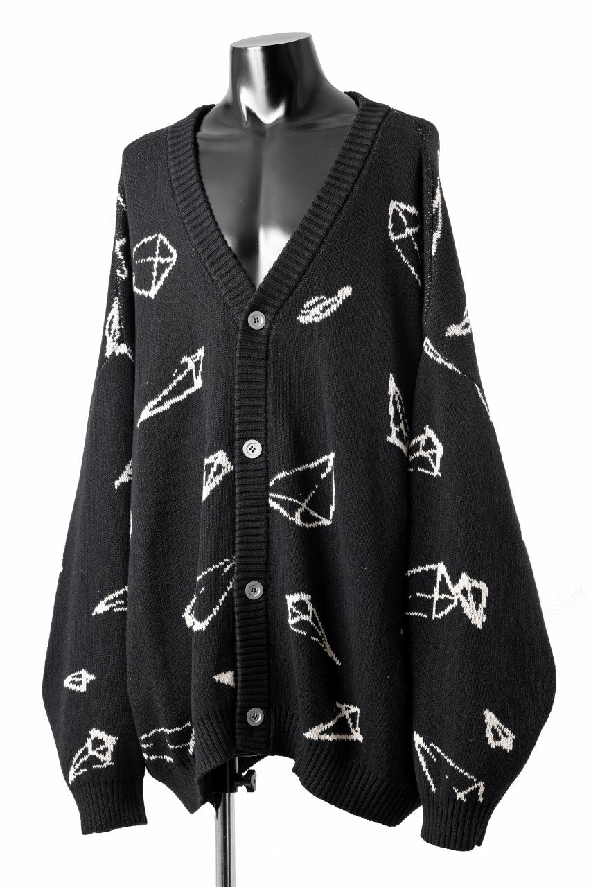 画像をギャラリービューアに読み込む, A.F ARTEFACT PYRA PATTERN COTTON KNIT CARDIGAN (BLACK x IVORY)