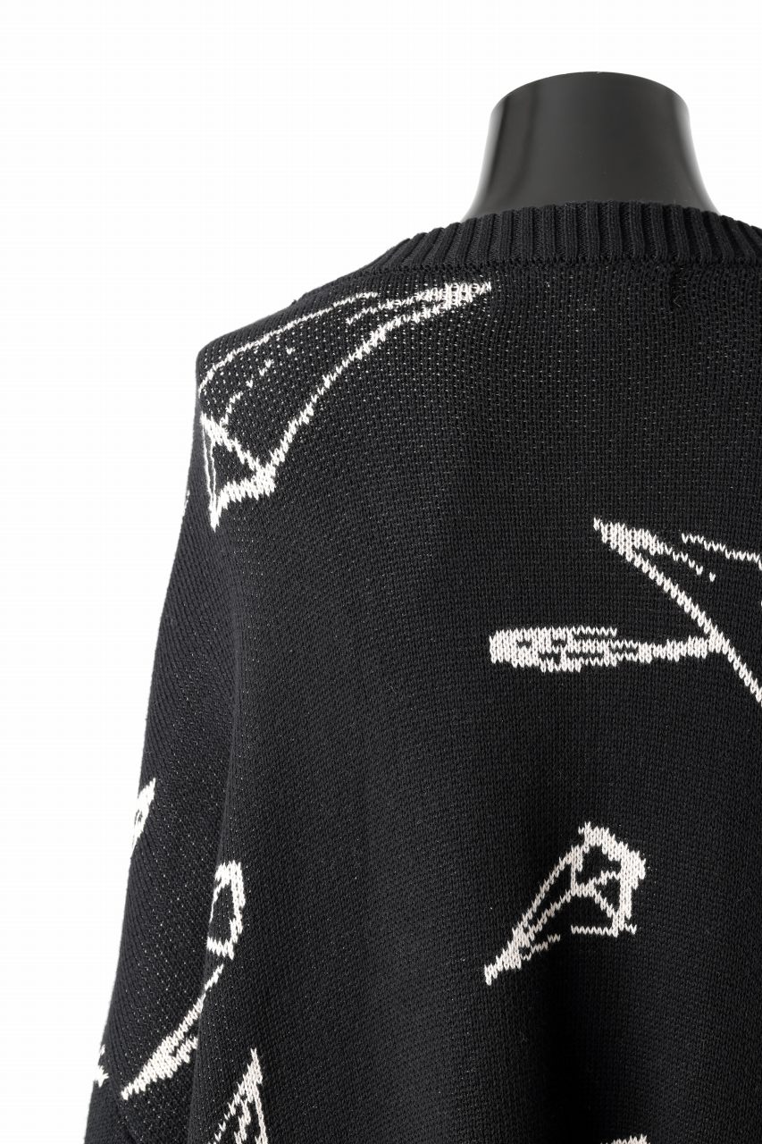 画像をギャラリービューアに読み込む, A.F ARTEFACT PYRA PATTERN COTTON KNIT CARDIGAN (BLACK x IVORY)