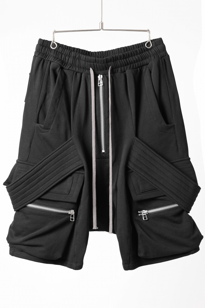 画像をギャラリービューアに読み込む, A.F ARTEFACT BELTED FLAP ZIP CARGO SARROUEL SHORTS / COTTON FLEECE (BLACK)