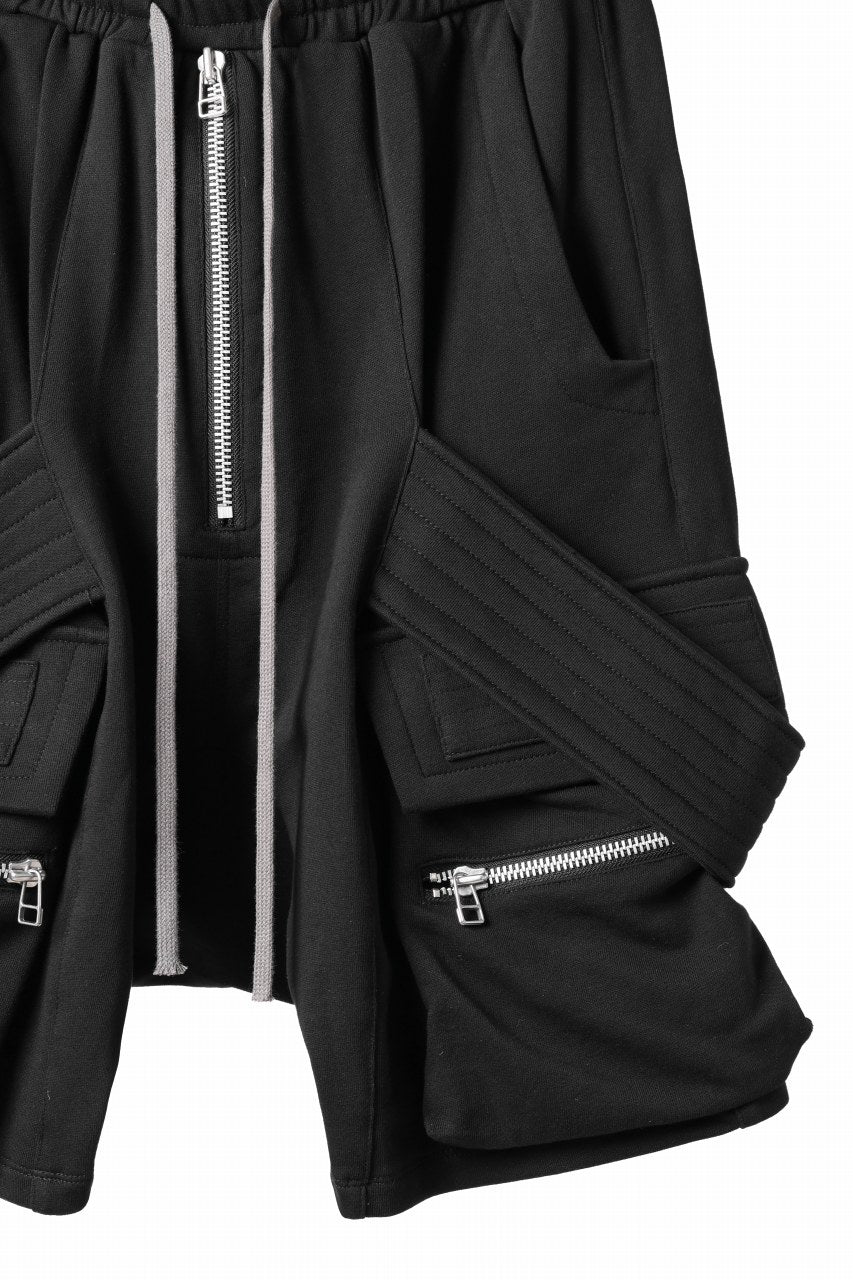 画像をギャラリービューアに読み込む, A.F ARTEFACT BELTED FLAP ZIP CARGO SARROUEL SHORTS / COTTON FLEECE (BLACK)