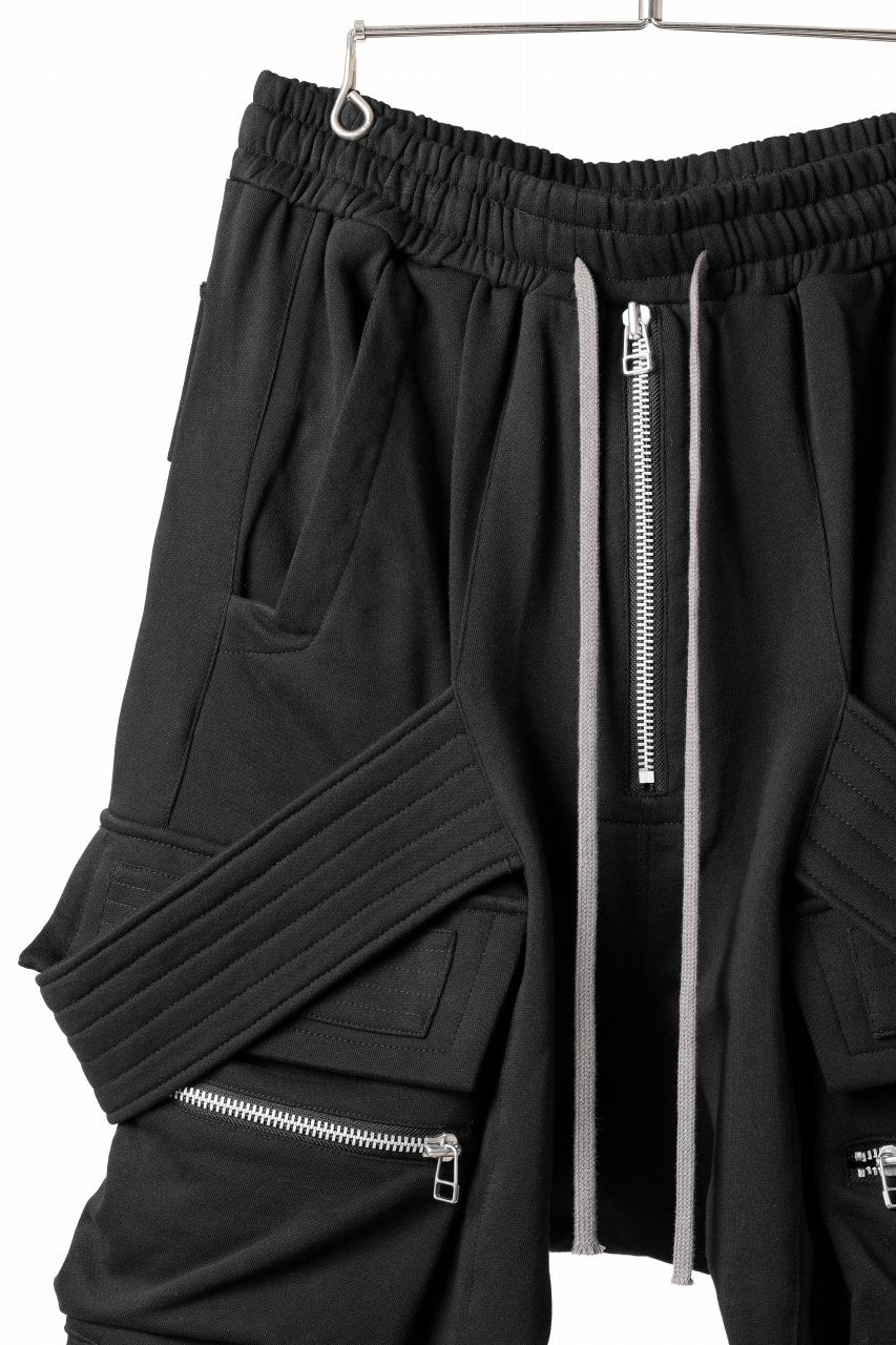 画像をギャラリービューアに読み込む, A.F ARTEFACT BELTED FLAP ZIP CARGO SARROUEL SHORTS / COTTON FLEECE (BLACK)