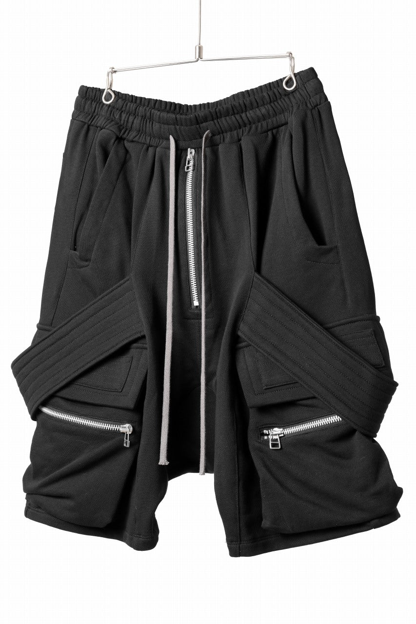 画像をギャラリービューアに読み込む, A.F ARTEFACT BELTED FLAP ZIP CARGO SARROUEL SHORTS / COTTON FLEECE (BLACK)