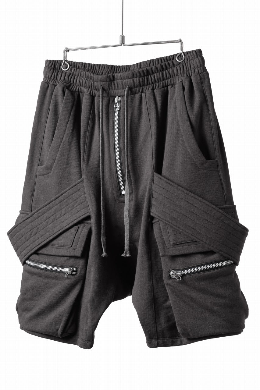 画像をギャラリービューアに読み込む, A.F ARTEFACT BELTED FLAP ZIP CARGO SARROUEL SHORTS / COTTON FLEECE (D.GREY)