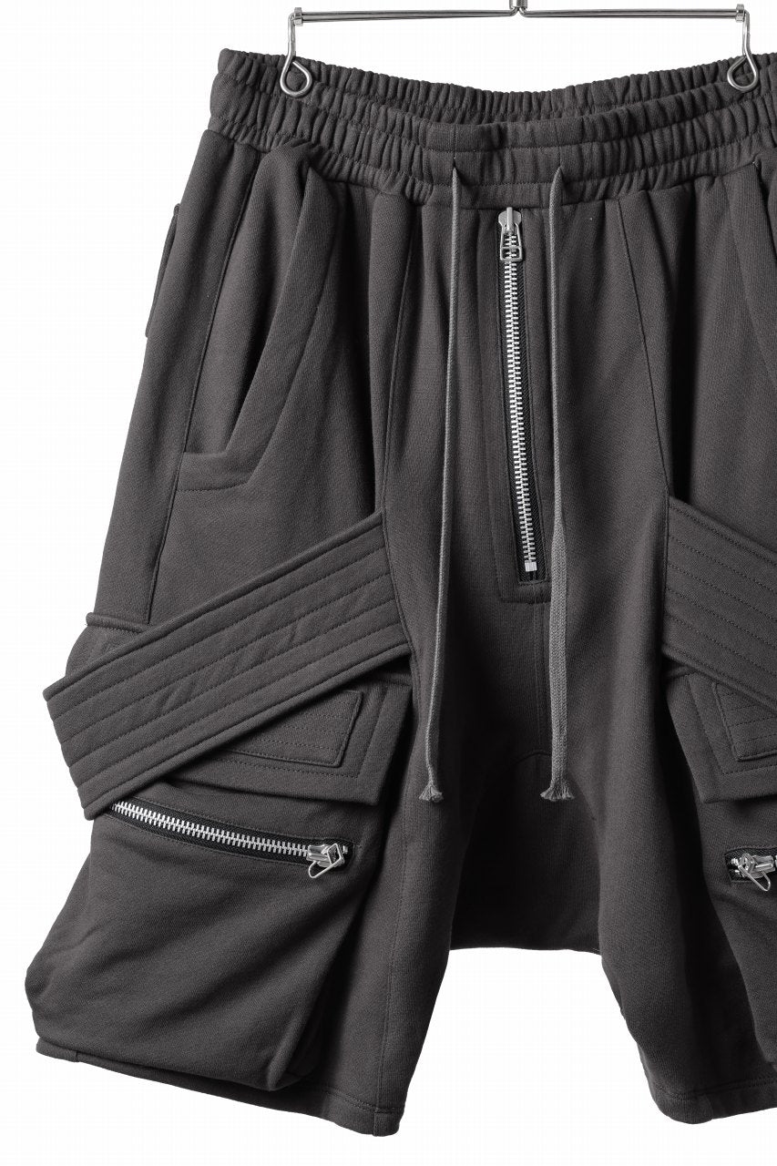 画像をギャラリービューアに読み込む, A.F ARTEFACT BELTED FLAP ZIP CARGO SARROUEL SHORTS / COTTON FLEECE (D.GREY)