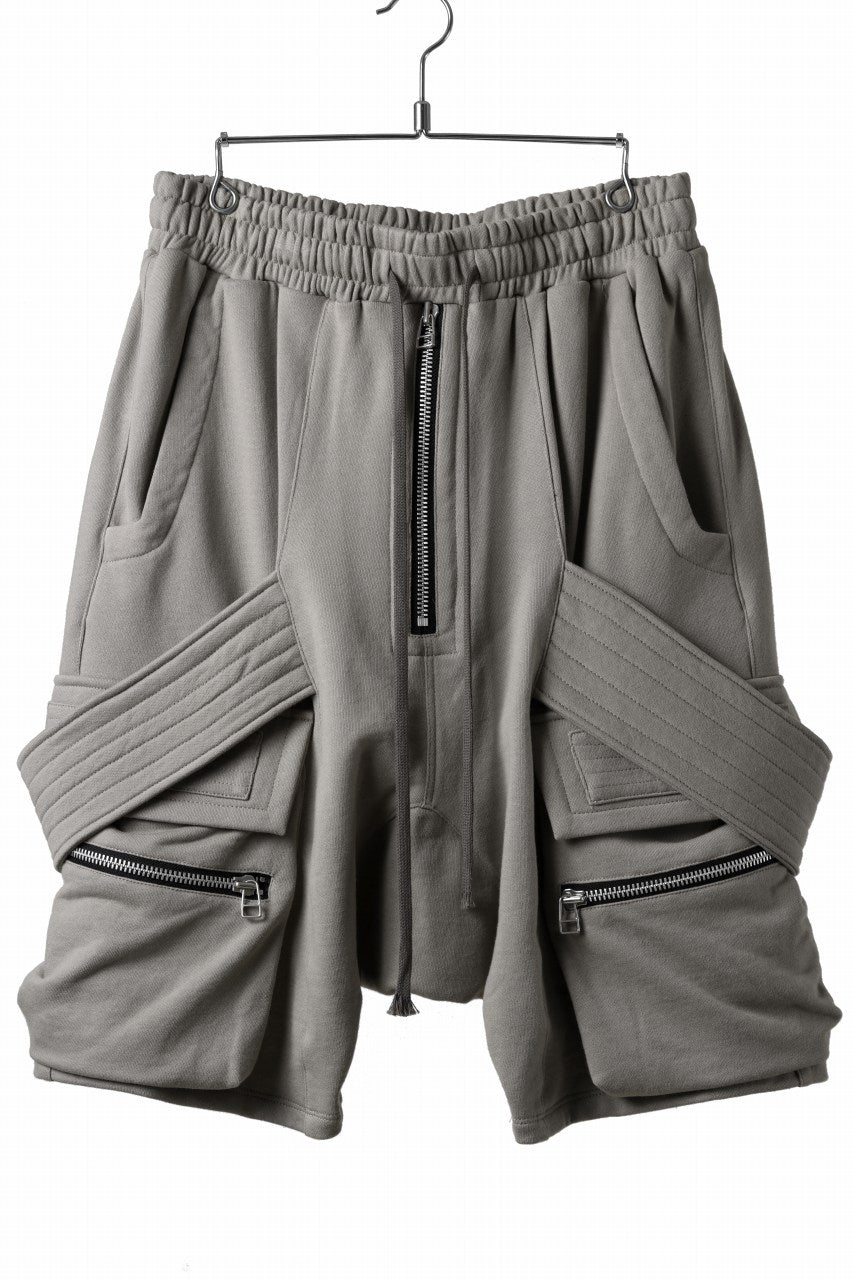 画像をギャラリービューアに読み込む, A.F ARTEFACT BELTED FLAP ZIP CARGO SARROUEL SHORTS / COTTON FLEECE (GREY)