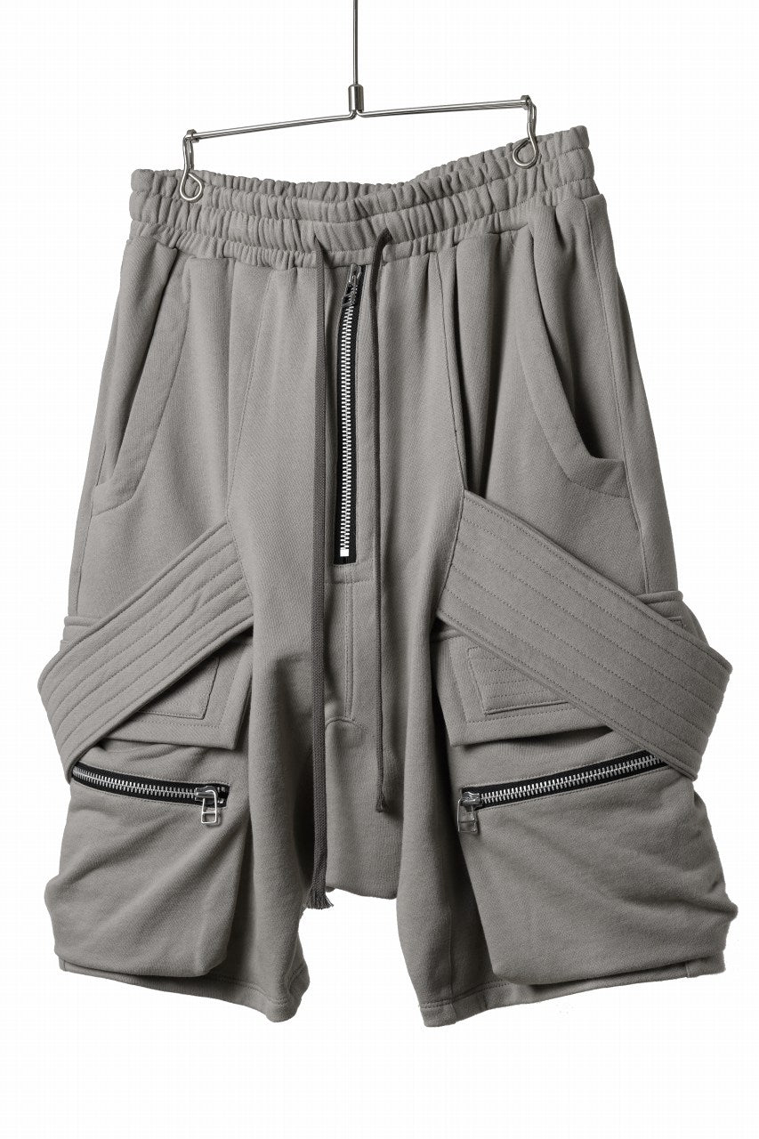 画像をギャラリービューアに読み込む, A.F ARTEFACT BELTED FLAP ZIP CARGO SARROUEL SHORTS / COTTON FLEECE (GREY)