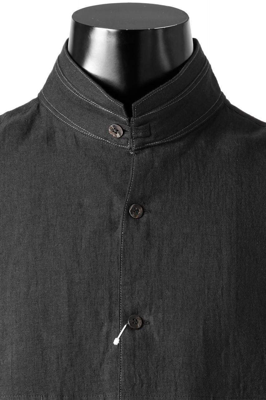 Y's for men STAND COLLAR SHIRT WITH WHITE STITCH / 60 LINEN LAWN (BLACK)