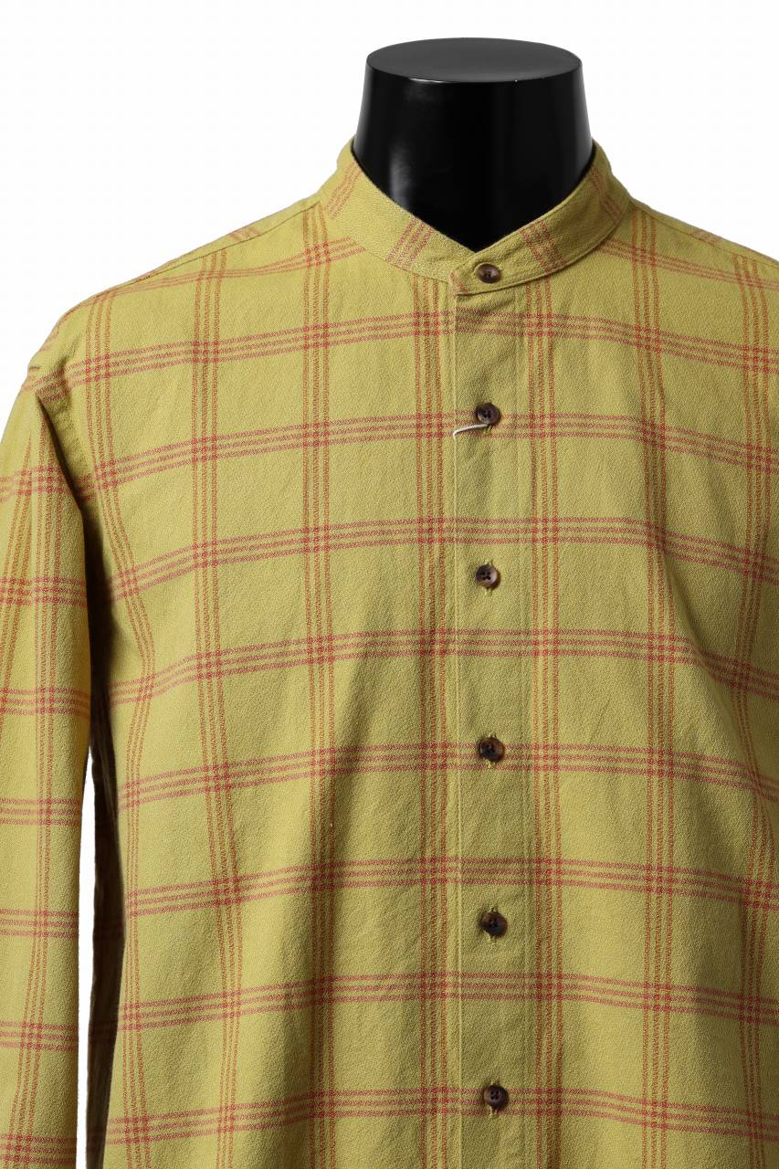 画像をギャラリービューアに読み込む, COLINA CHECK GRANPA SHIRT / AMUNZEN CHAMBRAY (MUSTARD)