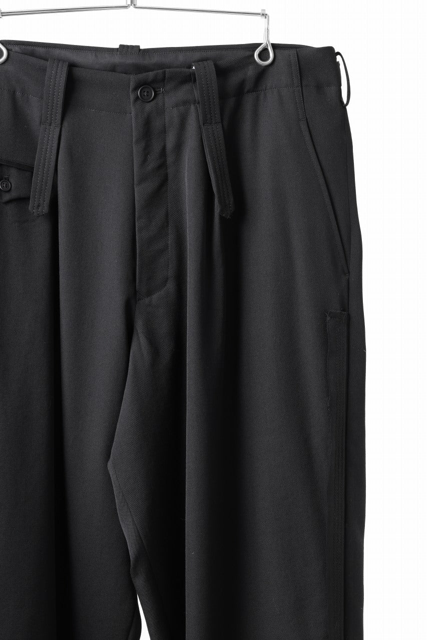 画像をギャラリービューアに読み込む, Y's for men WITH DECORATIVE CLOTH TAPERED PANTS / WRINKLE WOOL GABARDINE (BLACK)