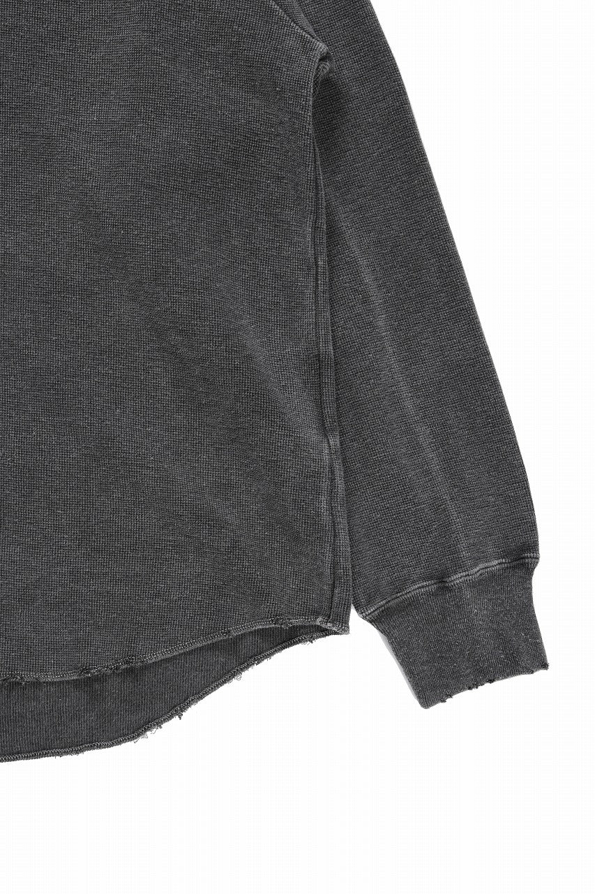 Load image into Gallery viewer, sus-sous raglan L/S tee / dyed & damaged waffle 3/4 Cotton Linen (BLACK)