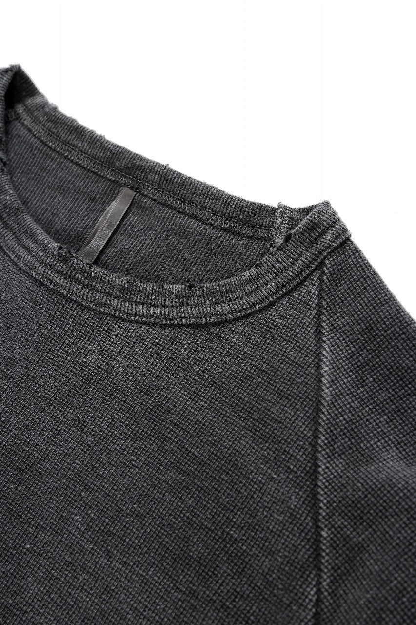 Load image into Gallery viewer, sus-sous raglan L/S tee / dyed & damaged waffle 3/4 Cotton Linen (BLACK)