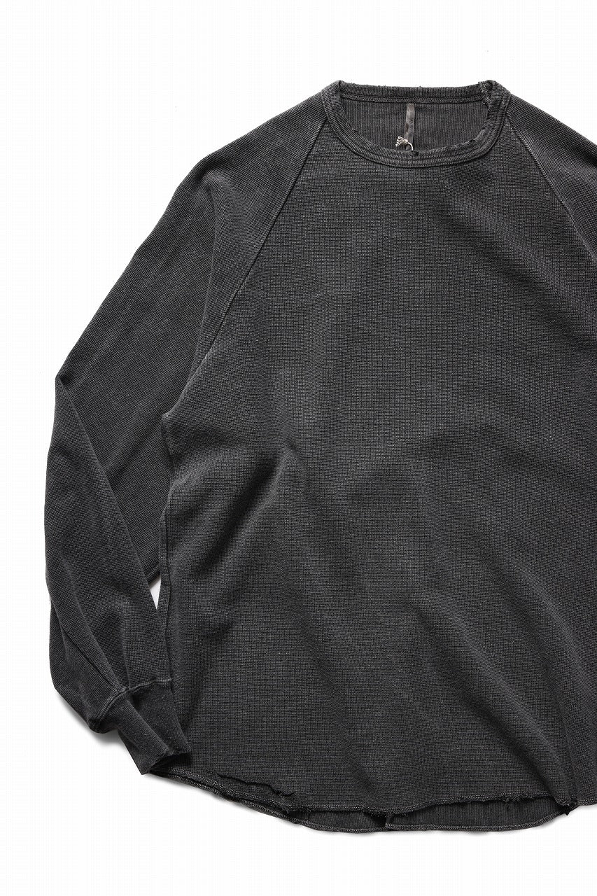 Load image into Gallery viewer, sus-sous raglan L/S tee / dyed & damaged waffle 3/4 Cotton Linen (BLACK)