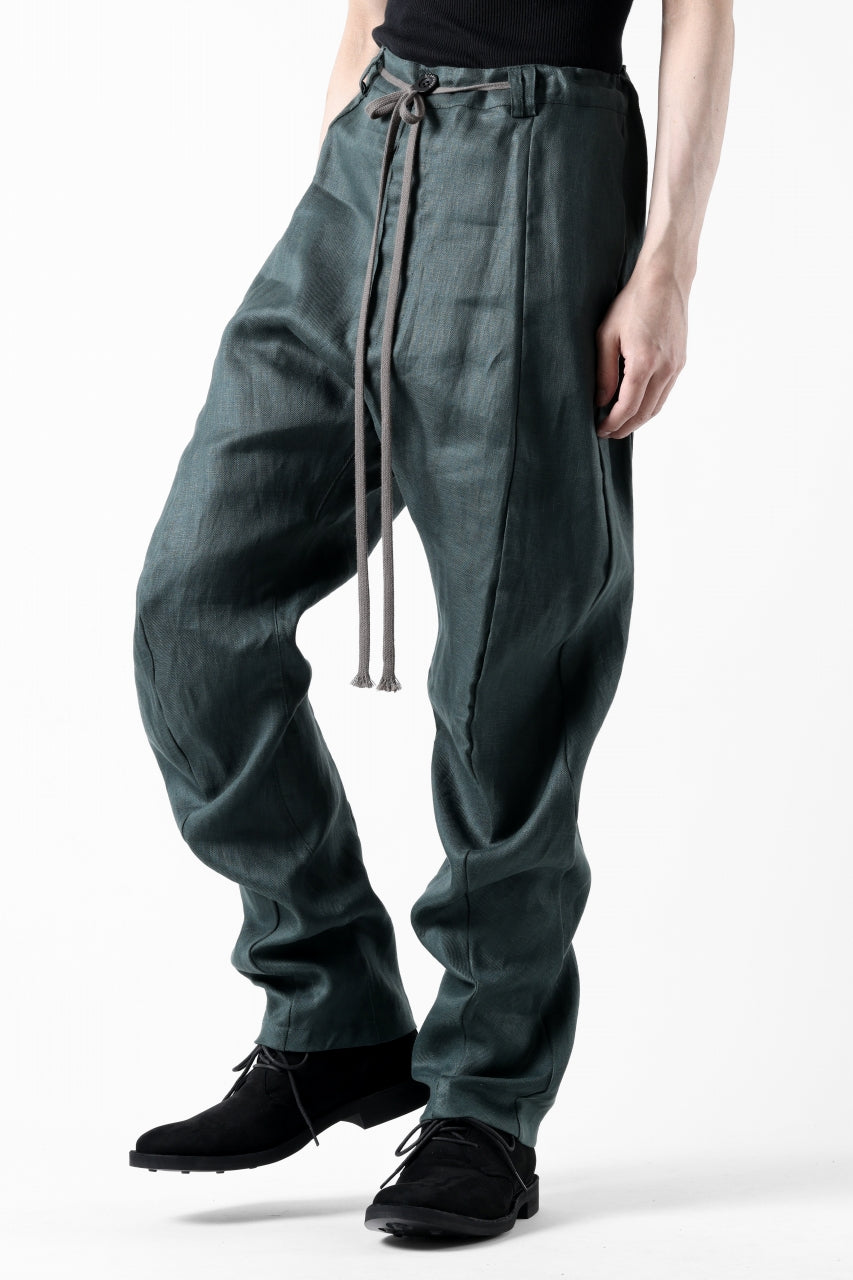 画像をギャラリービューアに読み込む, A.F ARTEFACT CURVED LONG PANTS / LINEN TWILL (GREEN)