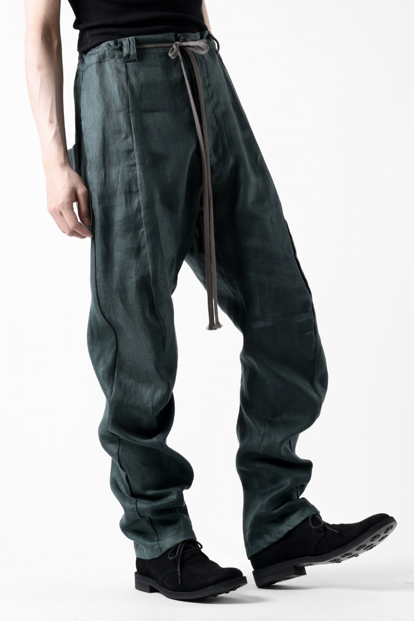 画像をギャラリービューアに読み込む, A.F ARTEFACT CURVED LONG PANTS / LINEN TWILL (GREEN)