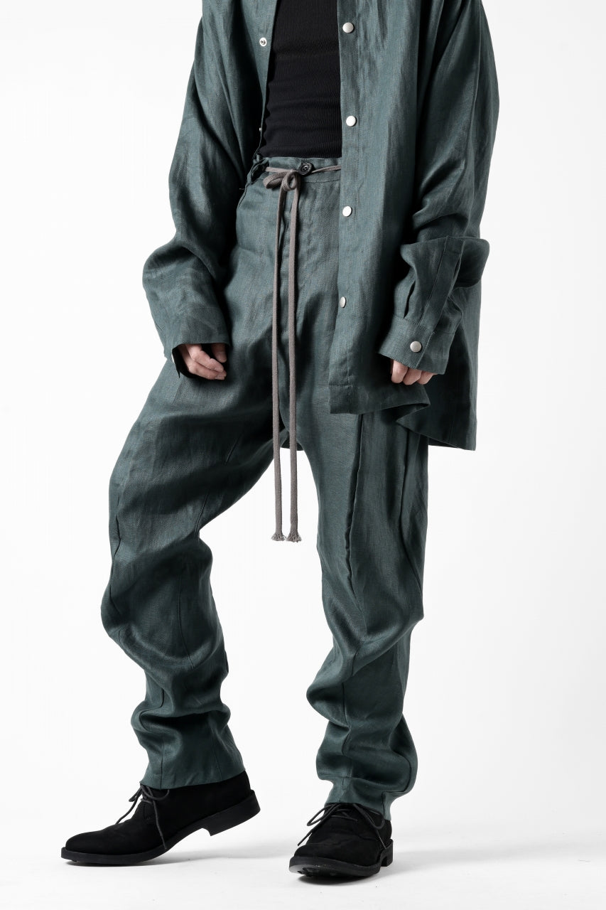 画像をギャラリービューアに読み込む, A.F ARTEFACT CURVED LONG PANTS / LINEN TWILL (GREEN)