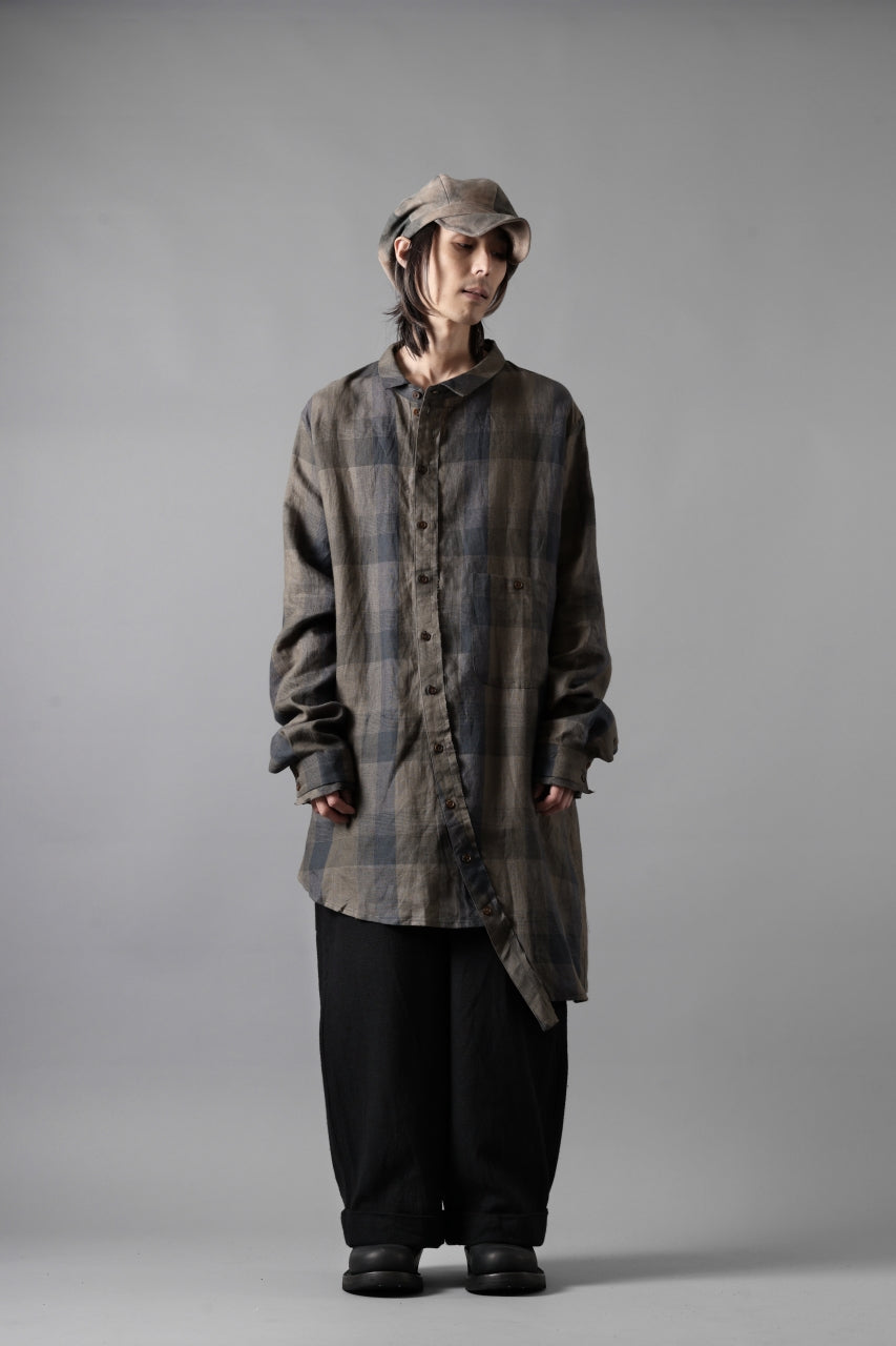 画像をギャラリービューアに読み込む, Aleksandr Manamis Asymmetry Shirt / Organic Linen (CHECKED)