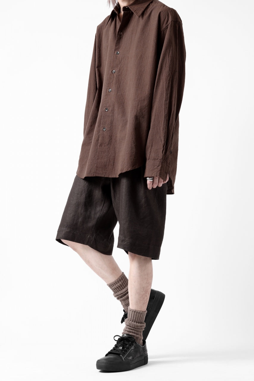 画像をギャラリービューアに読み込む, COLINA TUCK SHORTS / SAFILIN LINEN HERRINGBONE (BROWN)