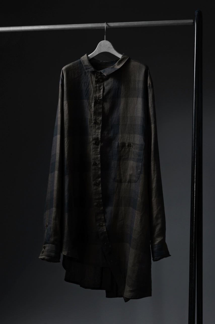 画像をギャラリービューアに読み込む, Aleksandr Manamis Asymmetry Shirt / Organic Linen (CHECKED)