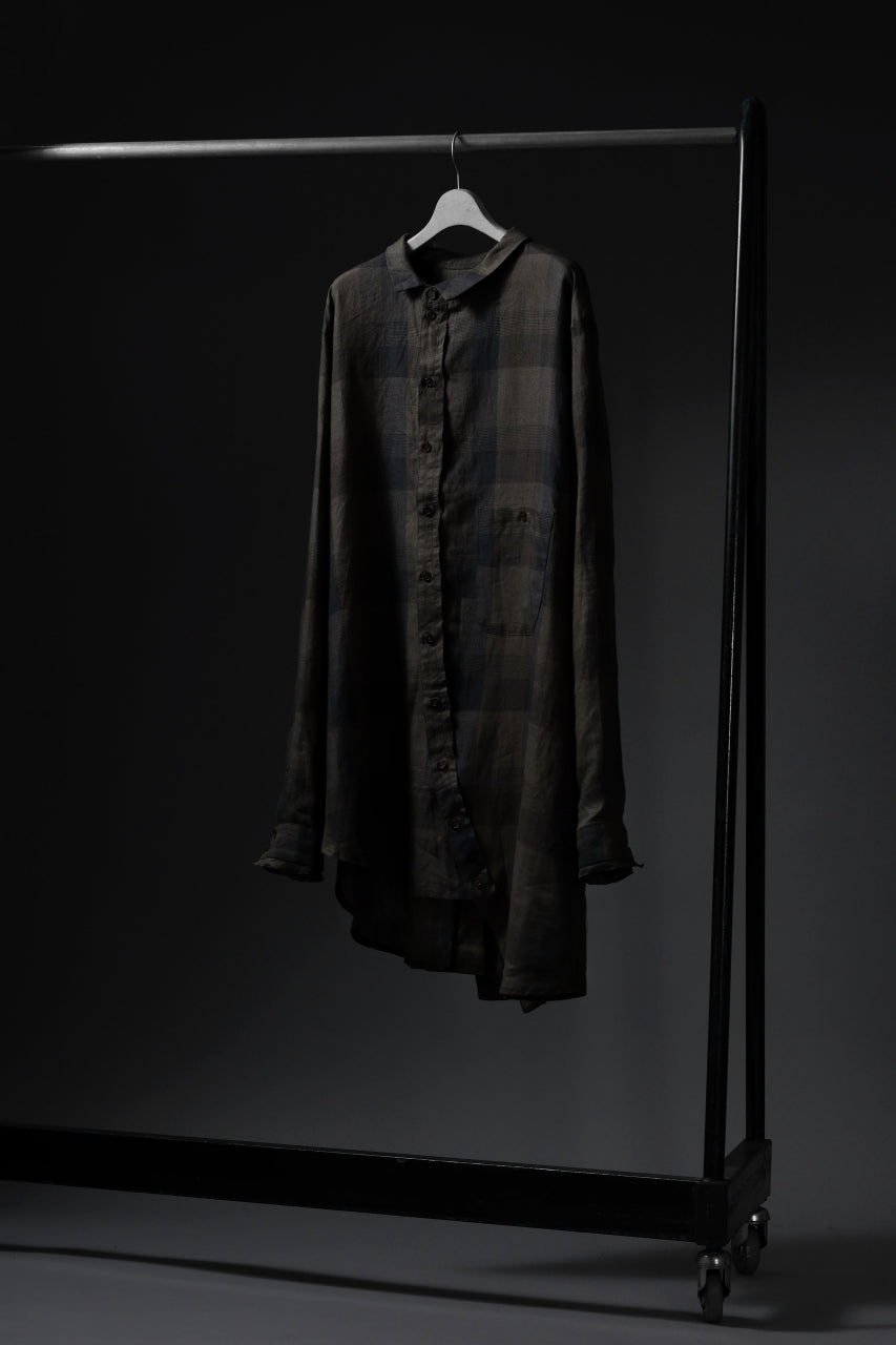画像をギャラリービューアに読み込む, Aleksandr Manamis Asymmetry Shirt / Organic Linen (CHECKED)