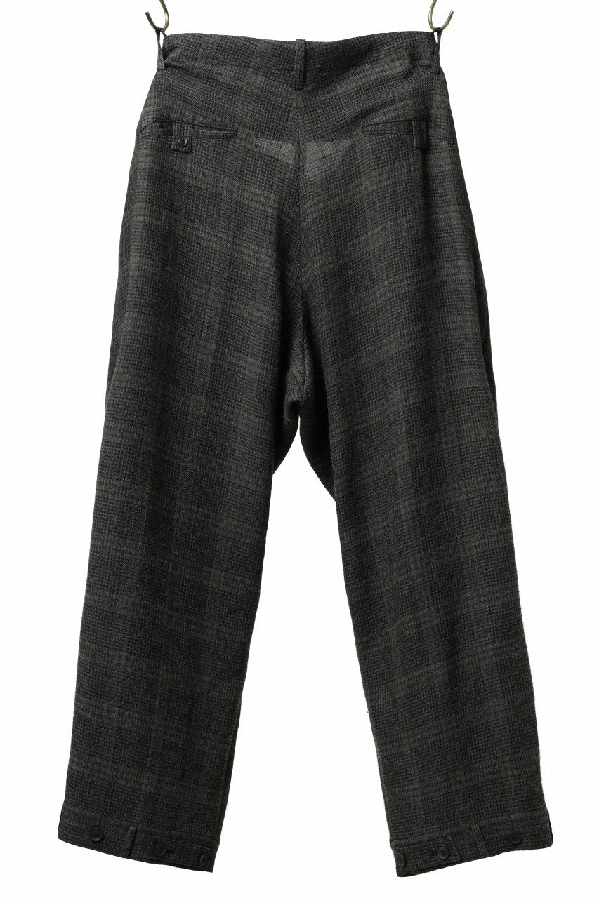 Y's for men CHECK WIDE PANTS with HEM TUB / JP INK DYED LINEN / WOOL (BROWN)
